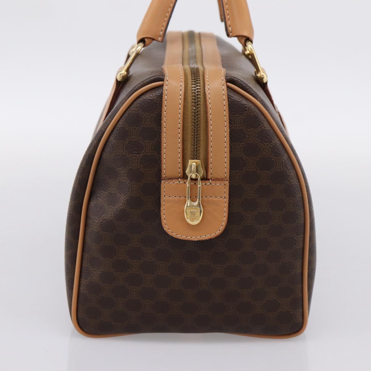 CELINE Macadam Canvas Boston Bag PVC Leather Brown Gold Auth 204457V