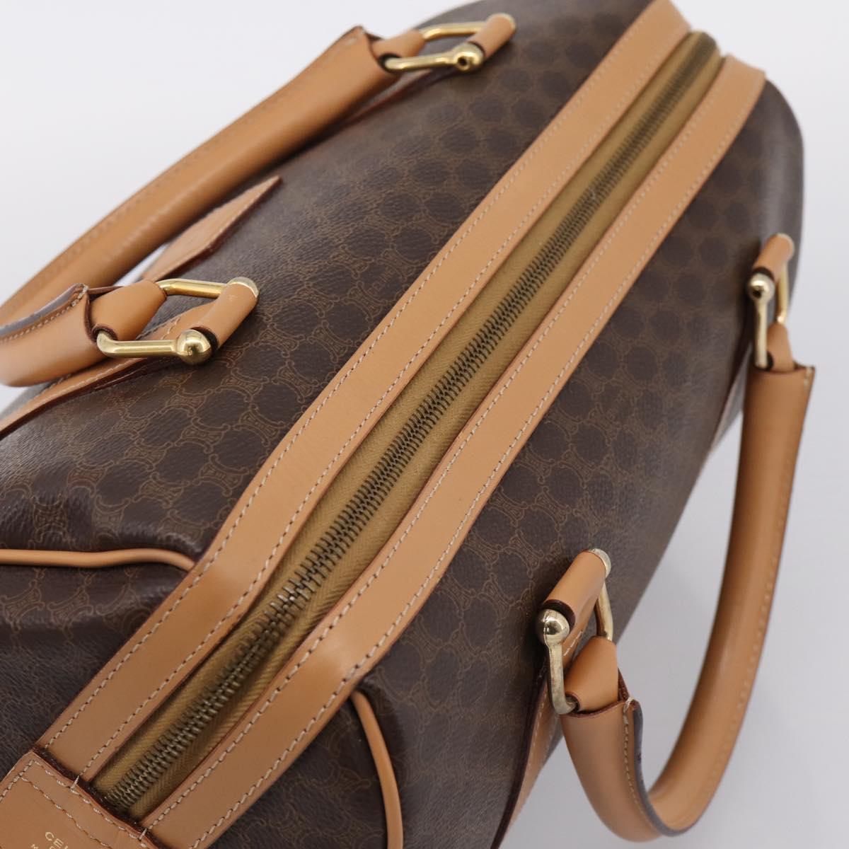 CELINE Macadam Canvas Boston Bag PVC Leather Brown Gold Auth 204457V