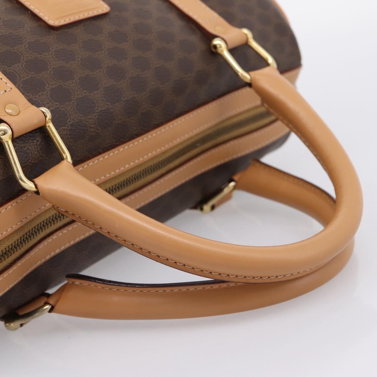 CELINE Macadam Canvas Boston Bag PVC Leather Brown Gold Auth 204457V
