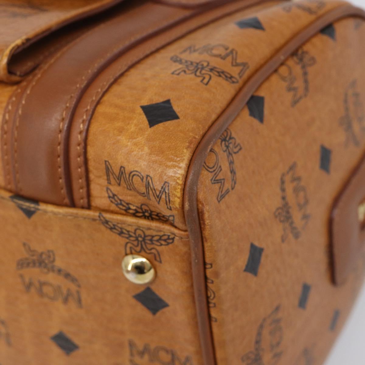 MCM Logogram Vicetos Boston Bag PVC Leather Brown Gold Auth 204458A
