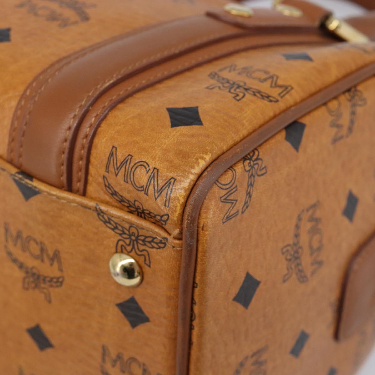 MCM Logogram Vicetos Boston Bag PVC Leather Brown Gold Auth 204458A