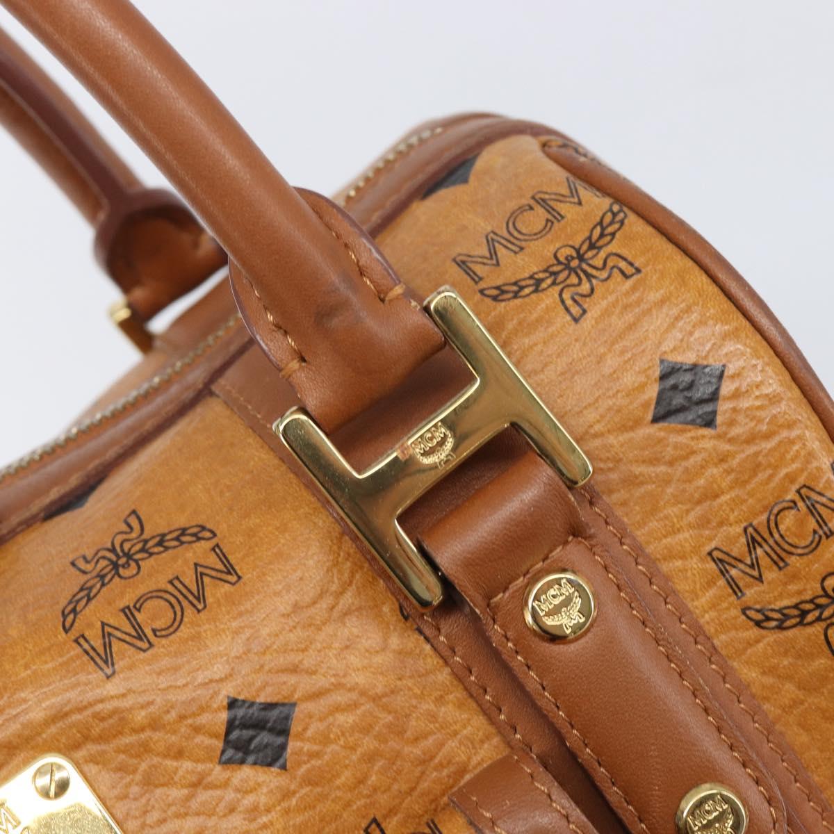 MCM Logogram Vicetos Boston Bag PVC Leather Brown Gold Auth 204458A