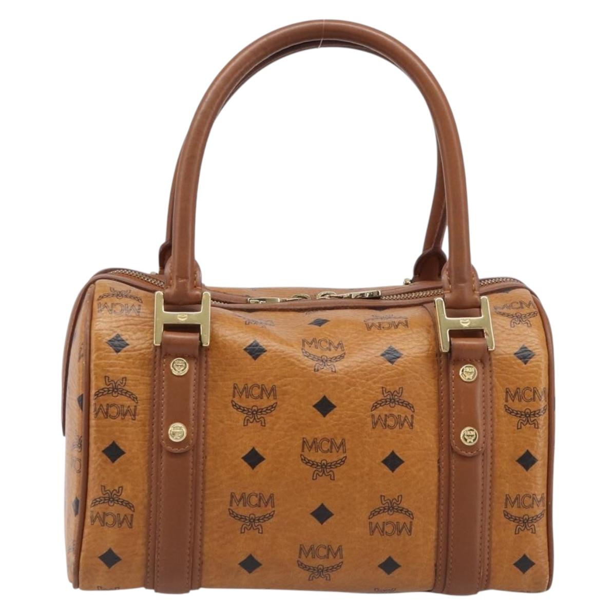 MCM Logogram Vicetos Boston Bag PVC Leather Brown Gold Auth 204458A