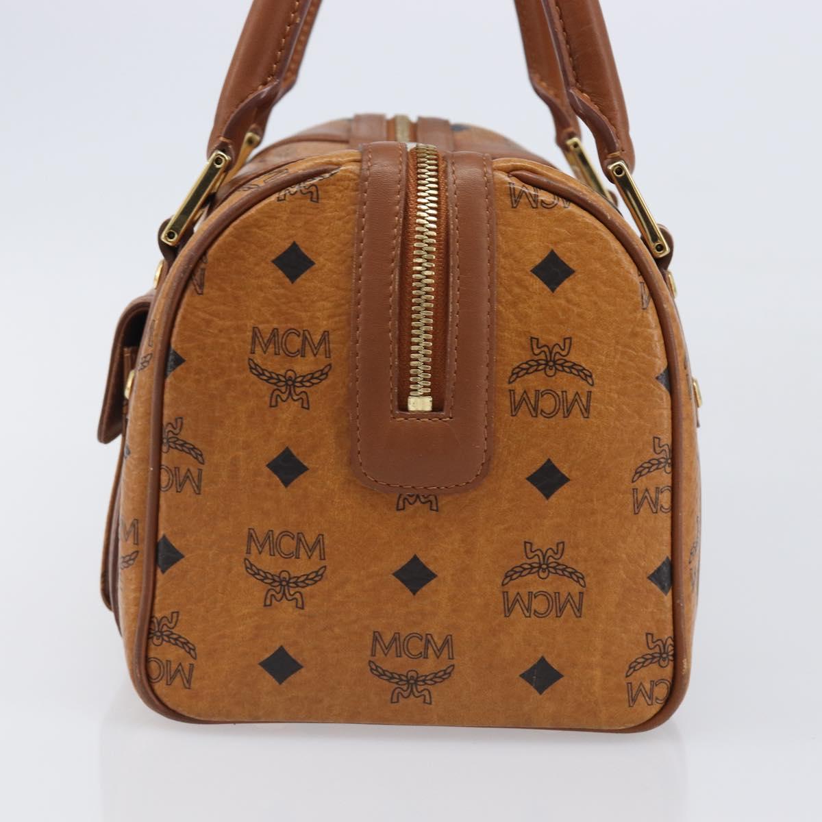 MCM Logogram Vicetos Boston Bag PVC Leather Brown Gold Auth 204458A