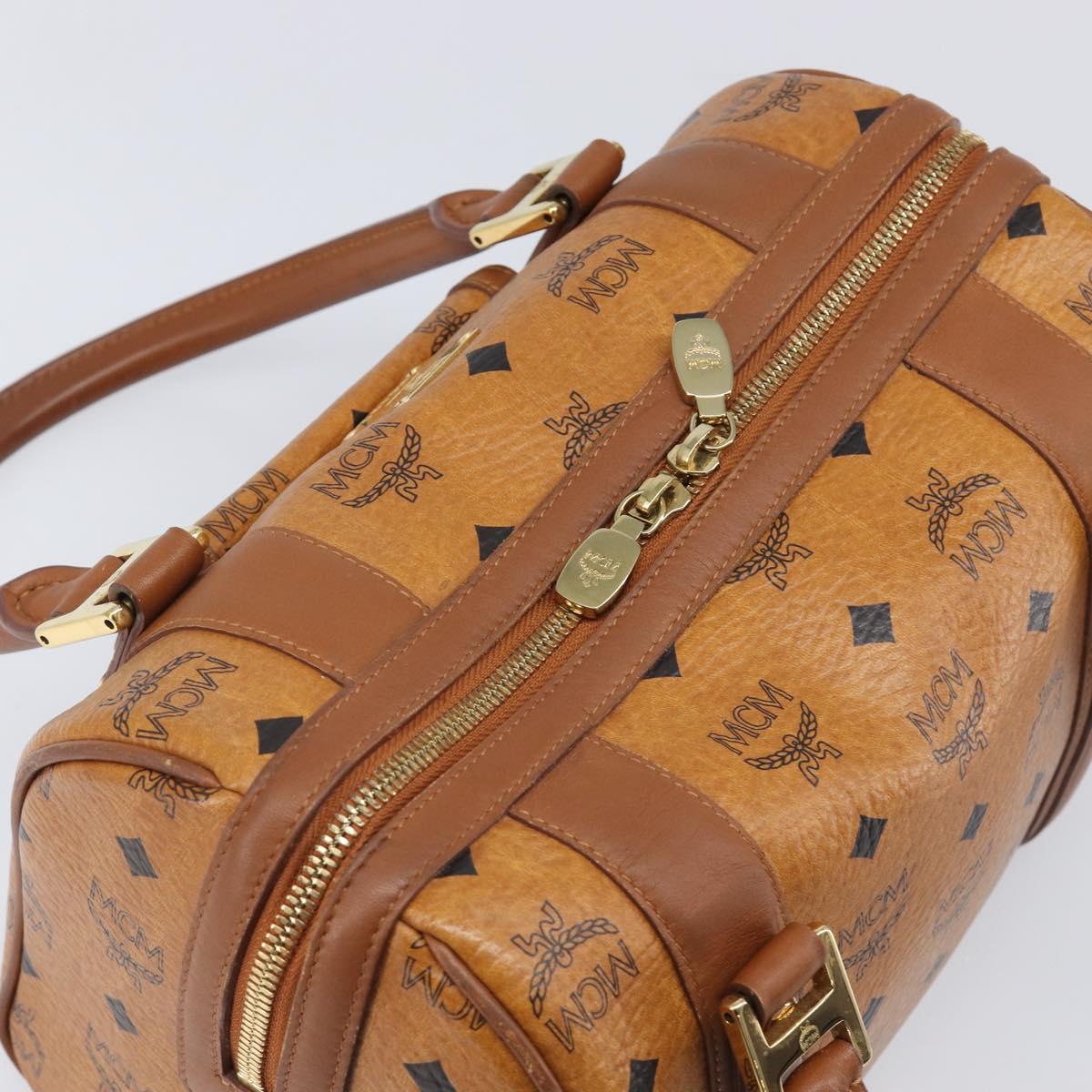MCM Logogram Vicetos Boston Bag PVC Leather Brown Gold Auth 204458A