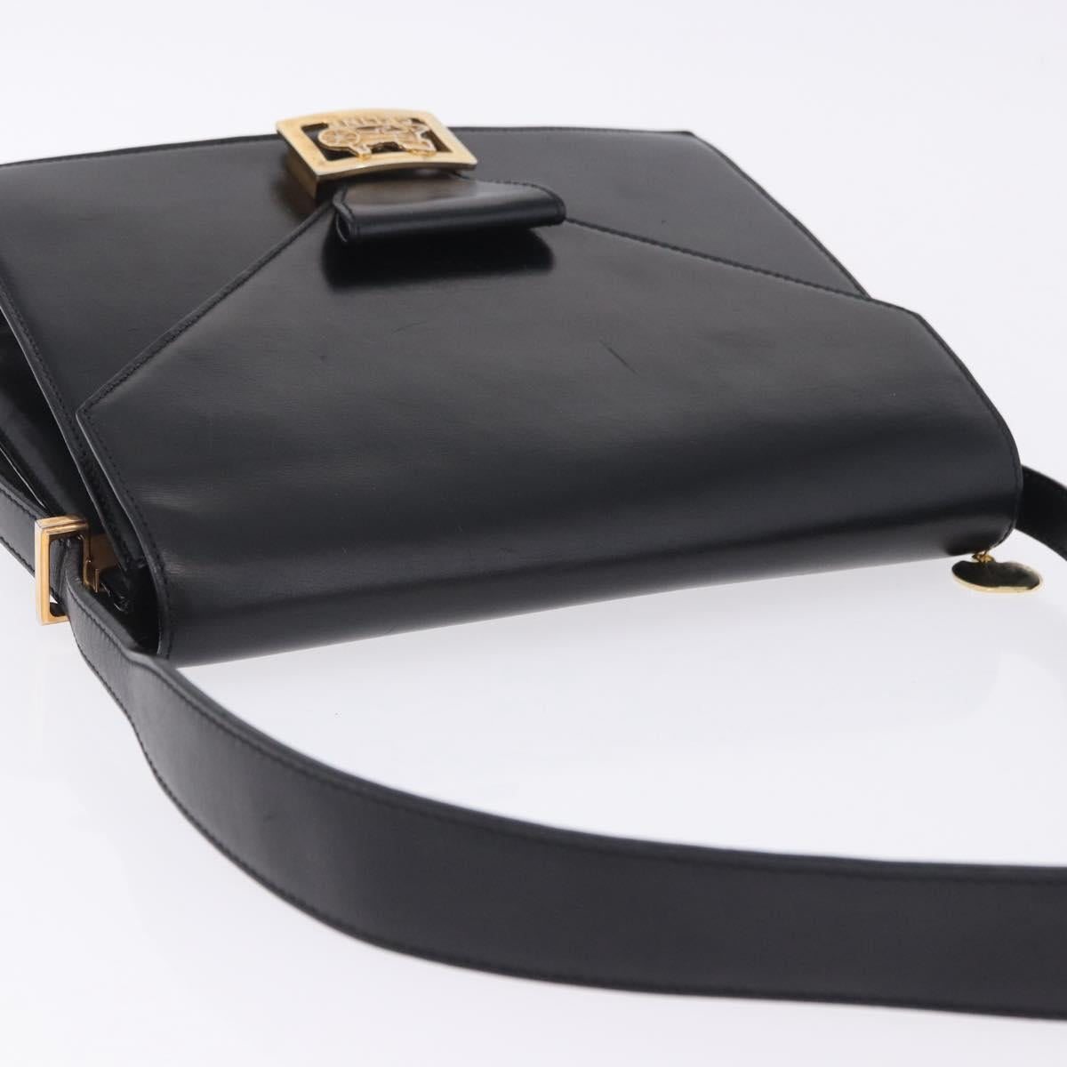 CELINE Horse Carriage Shoulder Bag Leather Black Gold Auth 204459