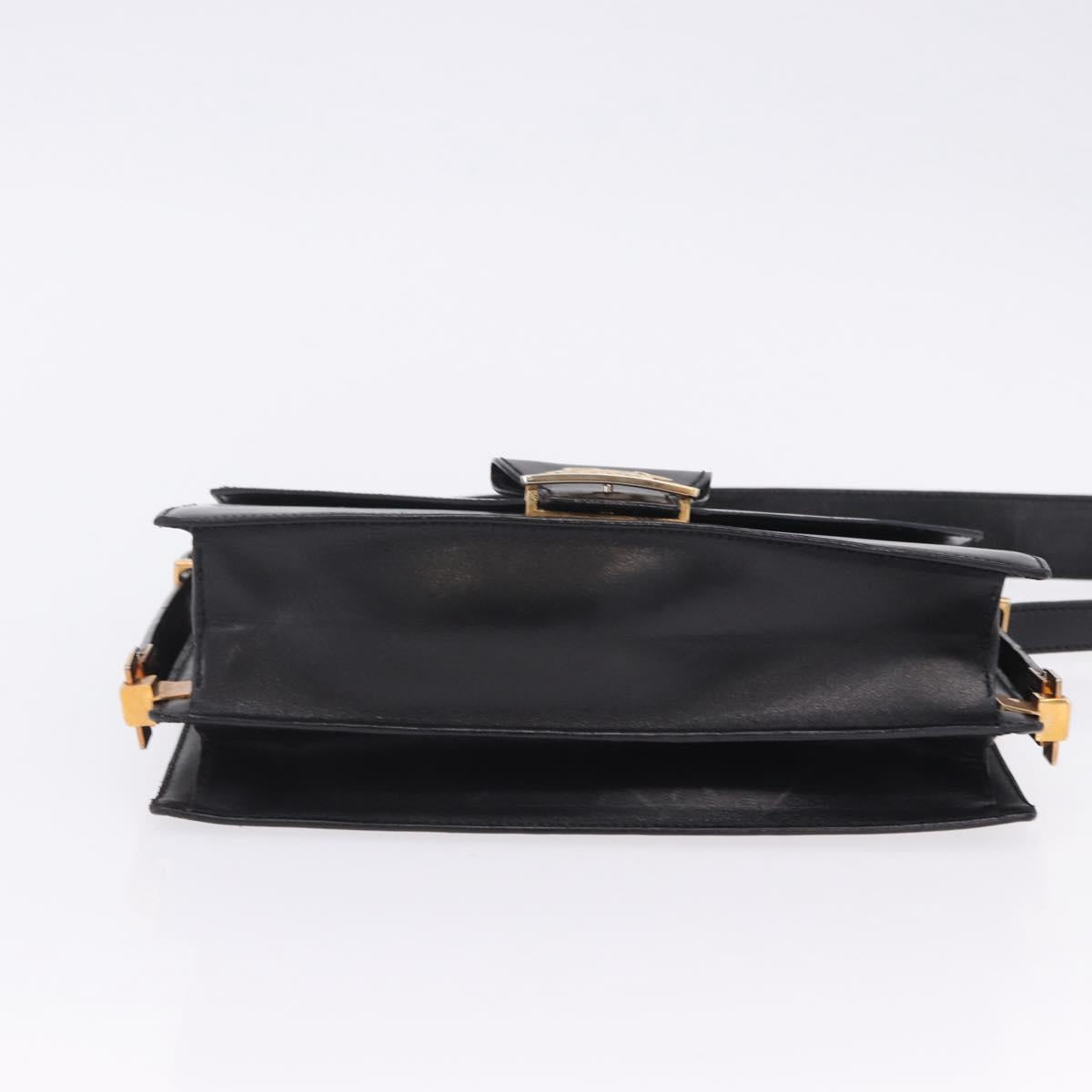 CELINE Horse Carriage Shoulder Bag Leather Black Gold Auth 204459