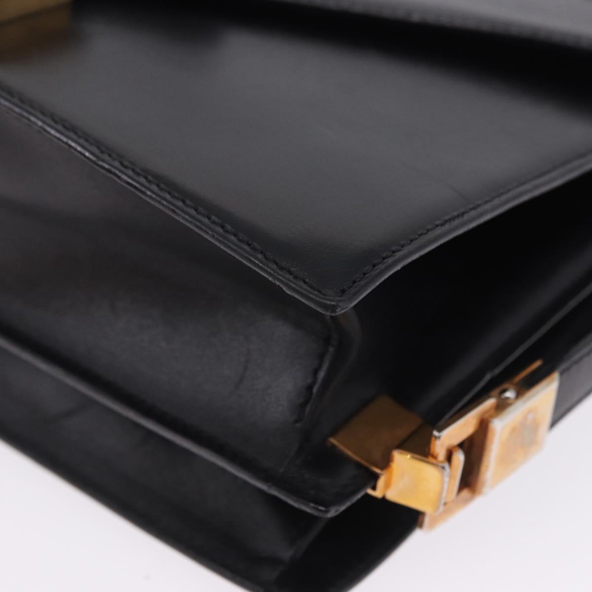 CELINE Horse Carriage Shoulder Bag Leather Black Gold Auth 204459