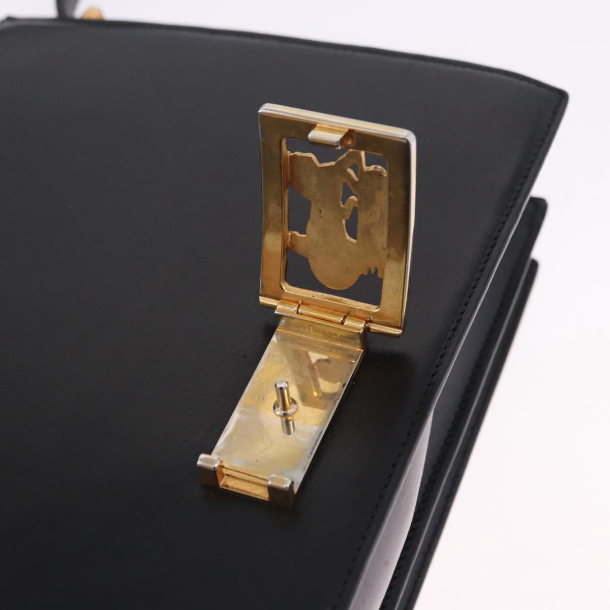 CELINE Horse Carriage Shoulder Bag Leather Black Gold Auth 204459