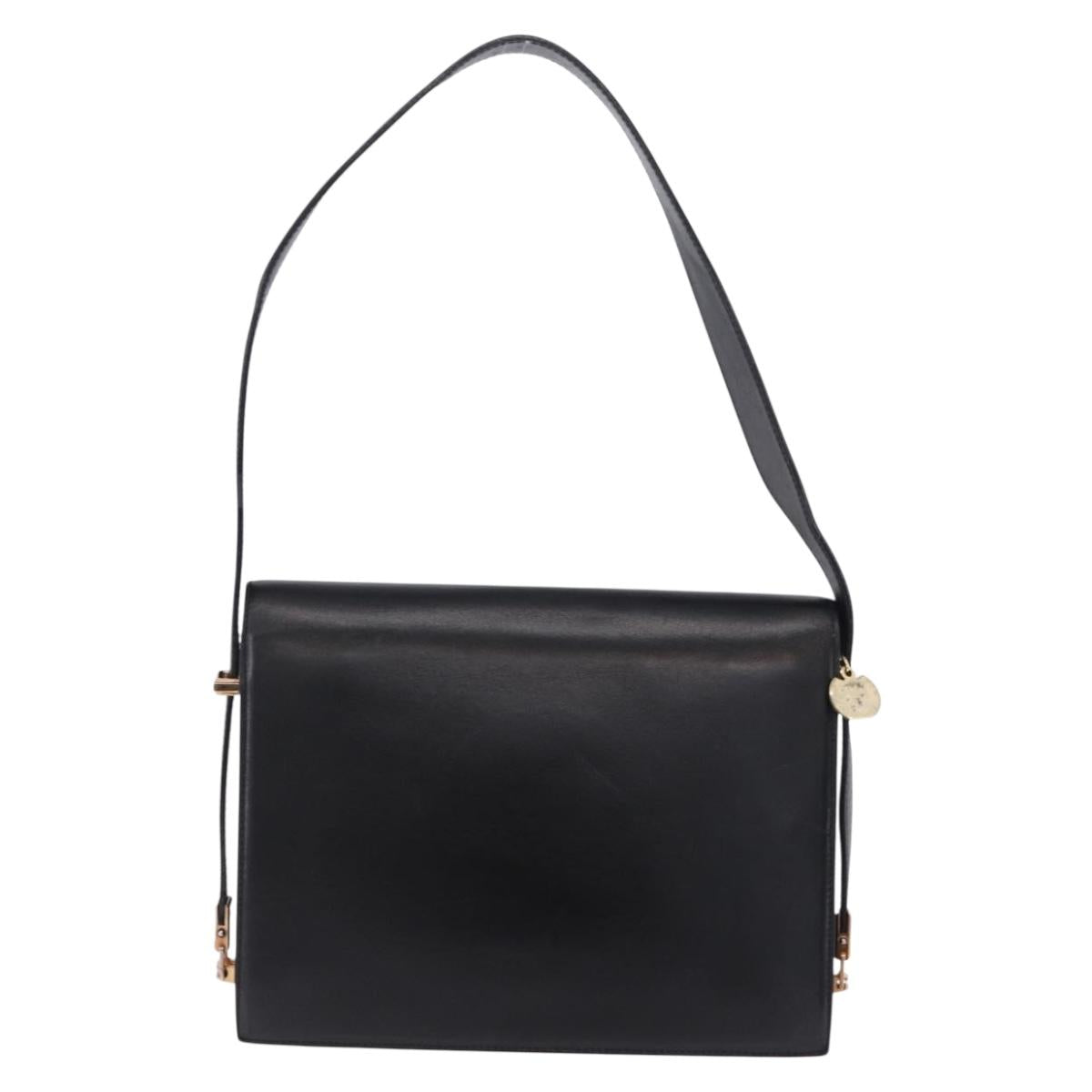 CELINE Horse Carriage Shoulder Bag Leather Black Gold Auth 204459