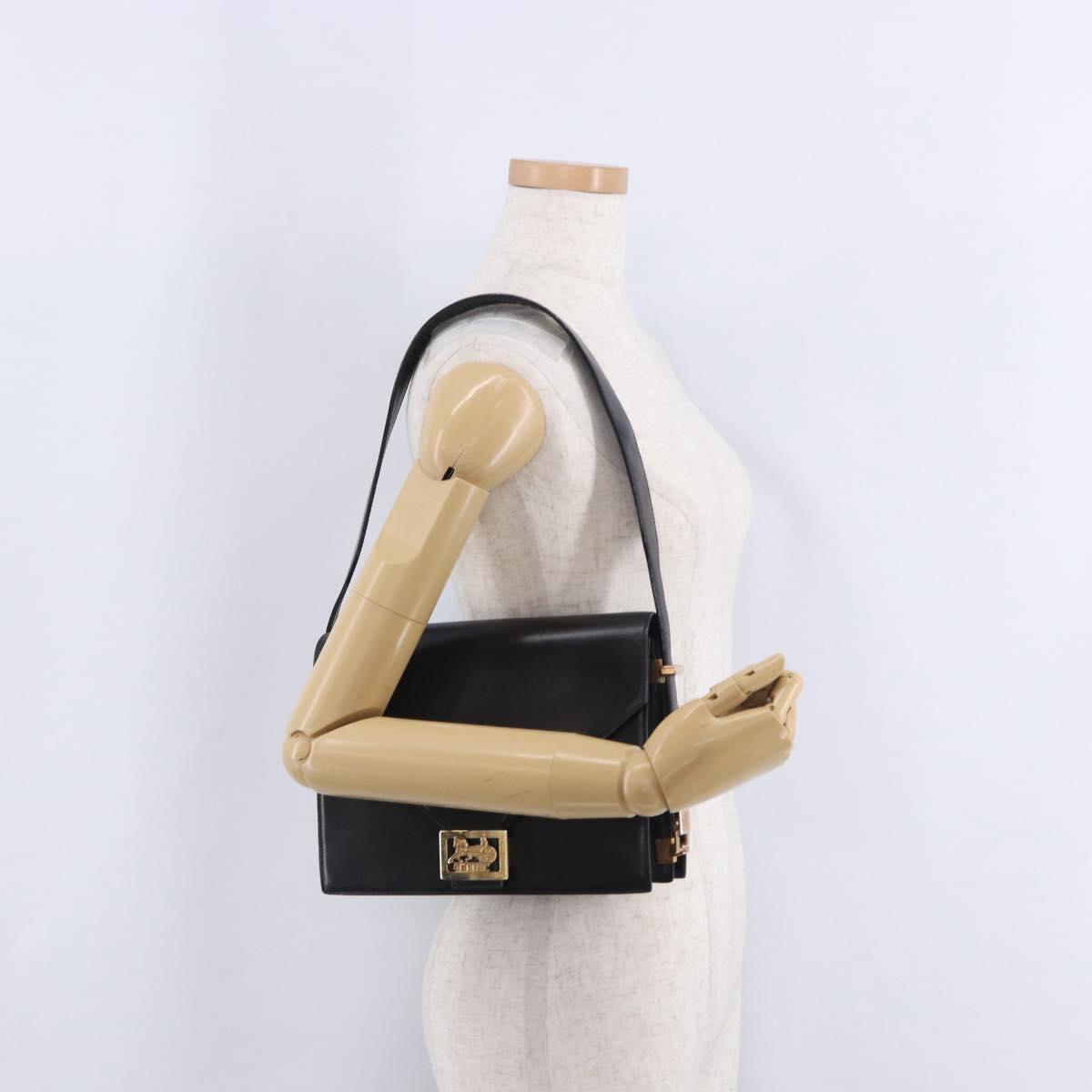 CELINE Horse Carriage Shoulder Bag Leather Black Gold Auth 204459