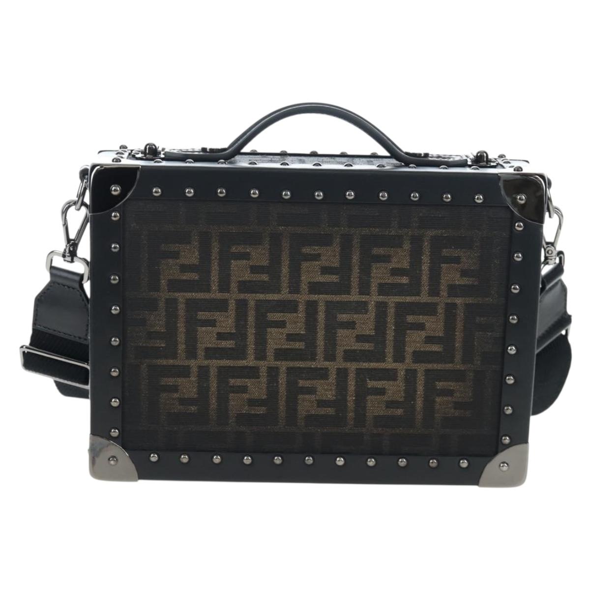FENDI Zucca Canvas Hand Bag 2way Black Brown Auth 204492SAM
