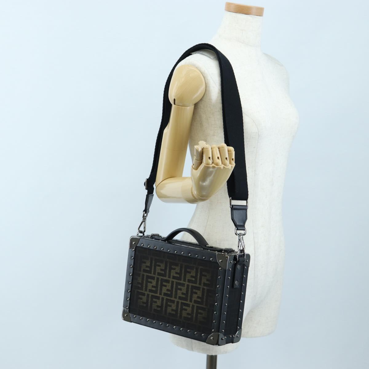 FENDI Zucca Canvas Hand Bag 2way Black Brown Auth 204492SAM