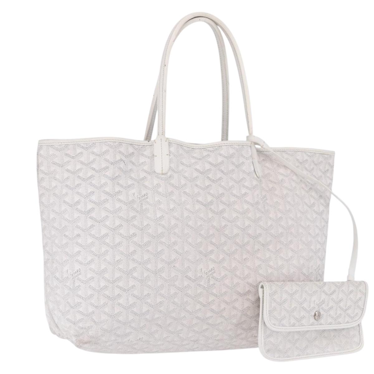 GOYARD Herringbone Saint Louis PM Tote Bag PVC Leather White Auth 204570