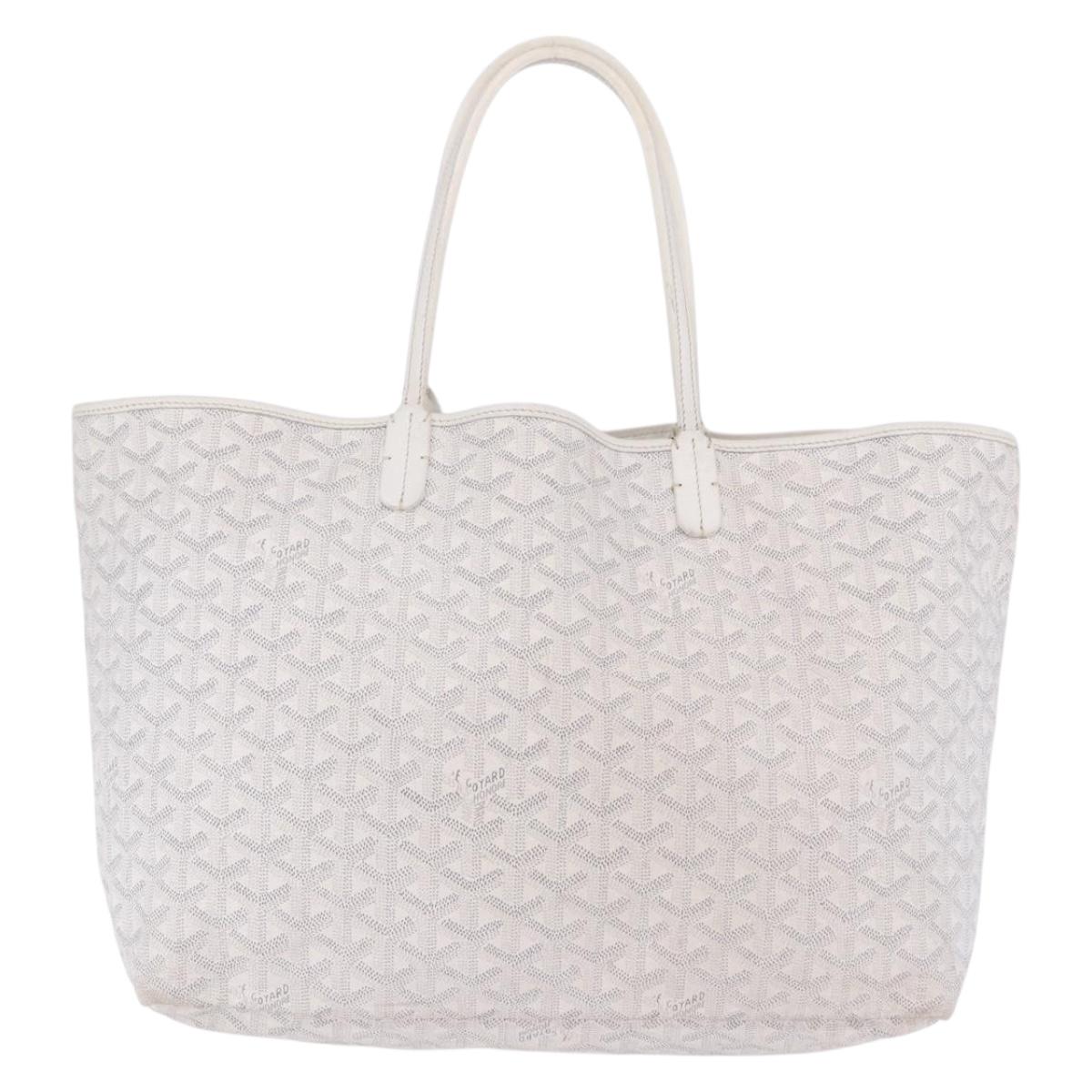 GOYARD Herringbone Saint Louis PM Tote Bag PVC Leather White Auth 204570
