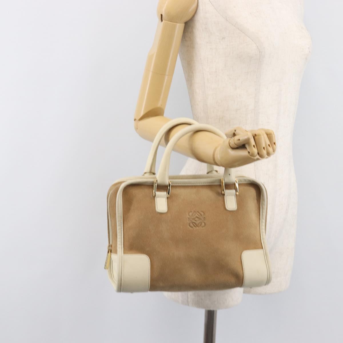 LOEWE Amazona 28 Hand Bag Suede Beige Gold Tone Auth 204571V