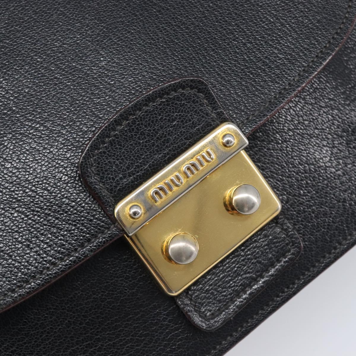 Miu Miu Madras Shoulder Bag Leather Black Gold Tone Auth 204572V