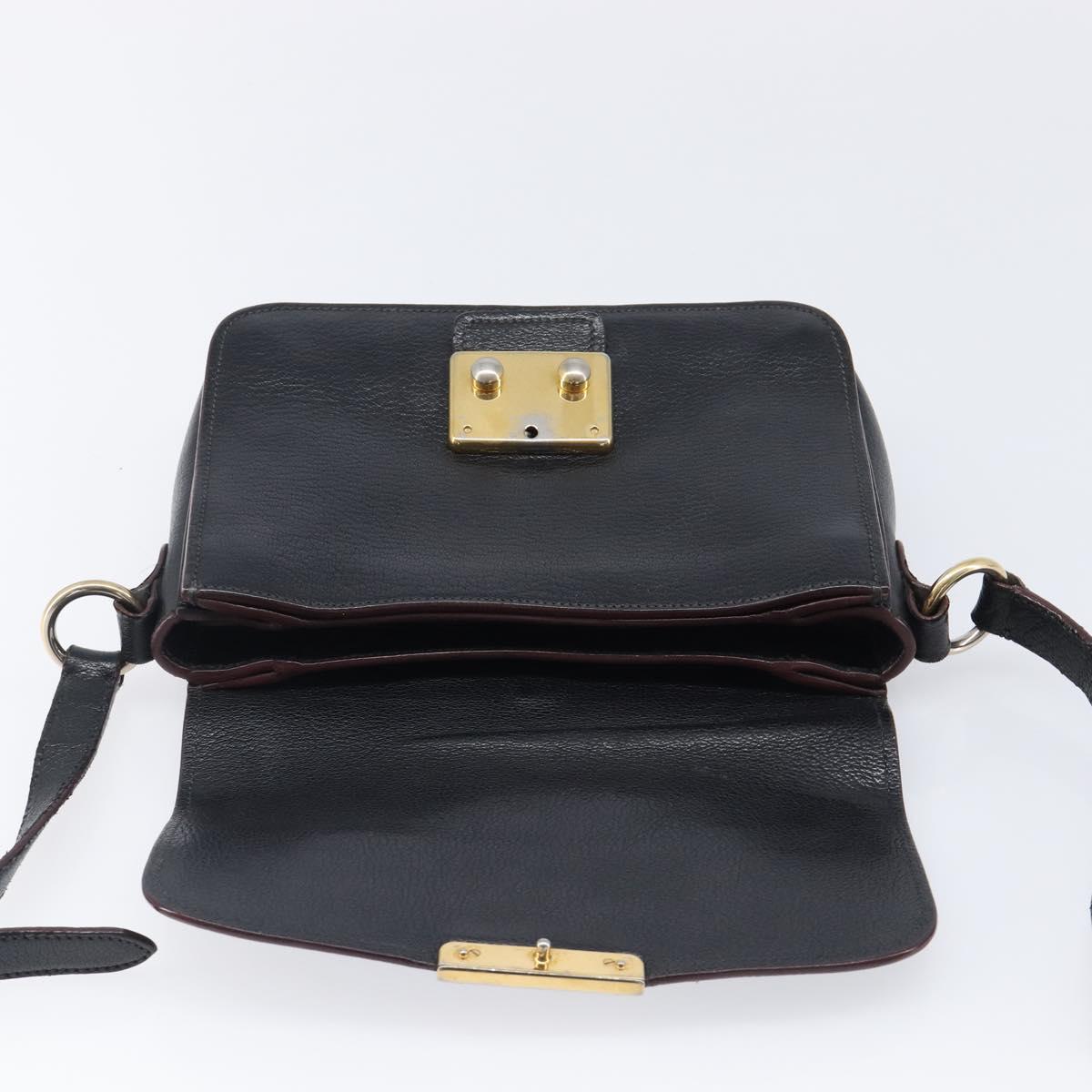 Miu Miu Madras Shoulder Bag Leather Black Gold Tone Auth 204572V