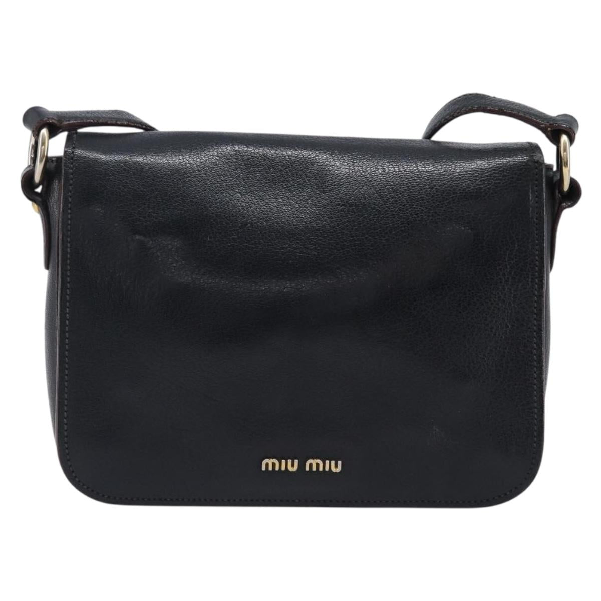 Miu Miu Madras Shoulder Bag Leather Black Gold Tone Auth 204572V