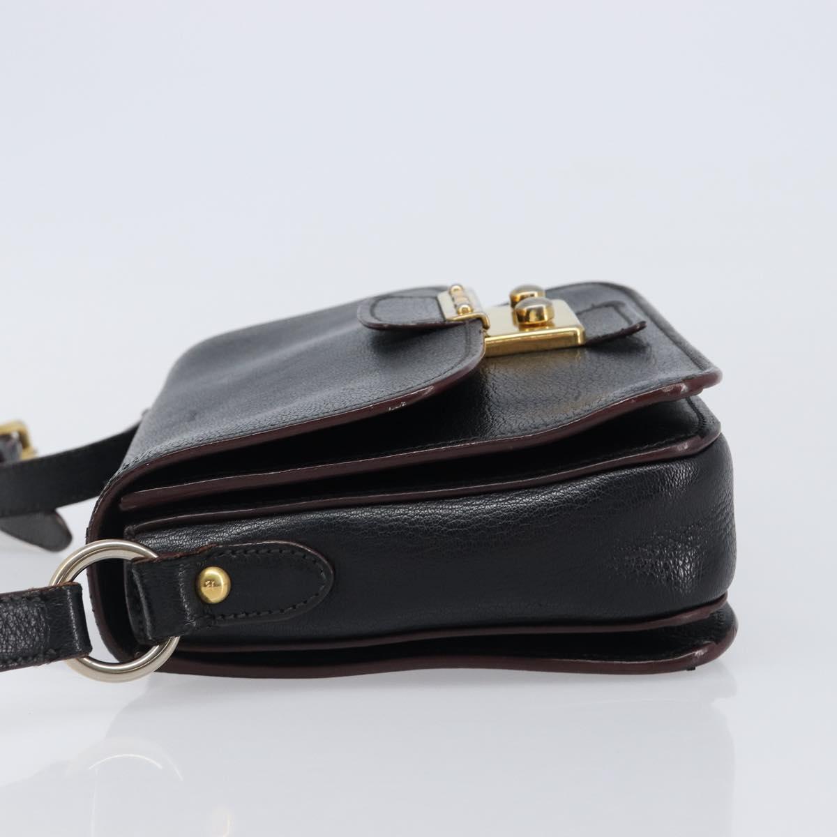 Miu Miu Madras Shoulder Bag Leather Black Gold Tone Auth 204572V