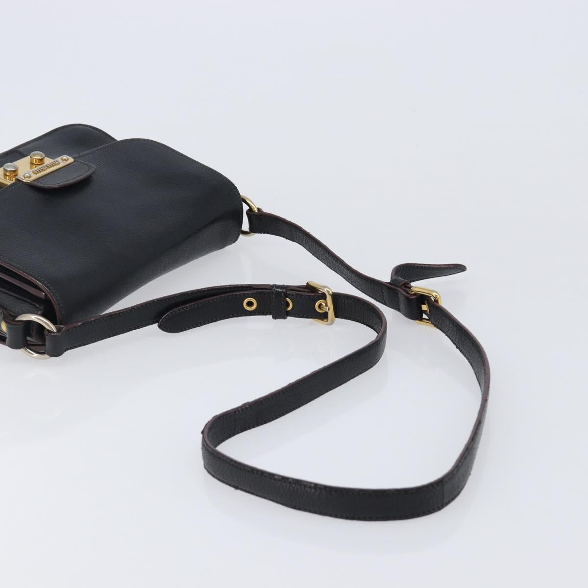 Miu Miu Madras Shoulder Bag Leather Black Gold Tone Auth 204572V