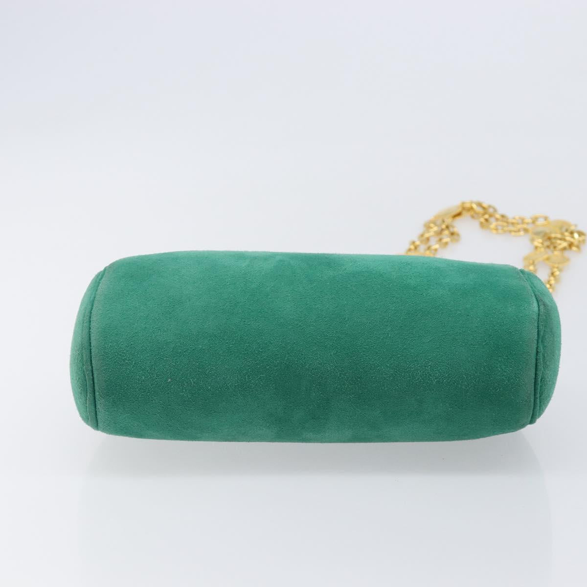 Christian Dior Chain Shoulder Bag Suede Green Gold Tone Auth 204573V