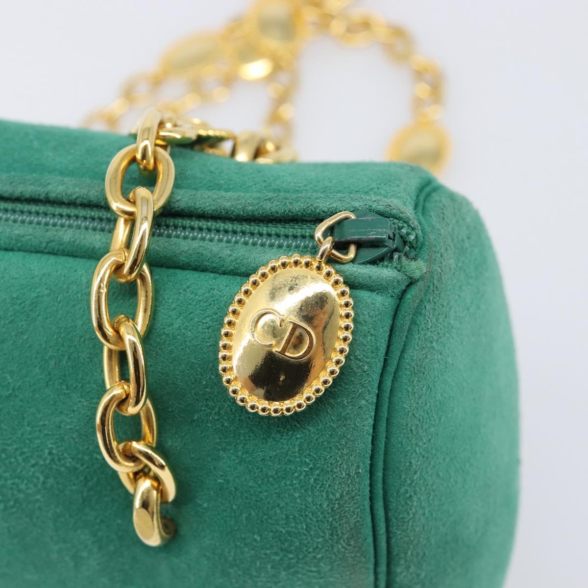 Christian Dior Chain Shoulder Bag Suede Green Gold Tone Auth 204573V