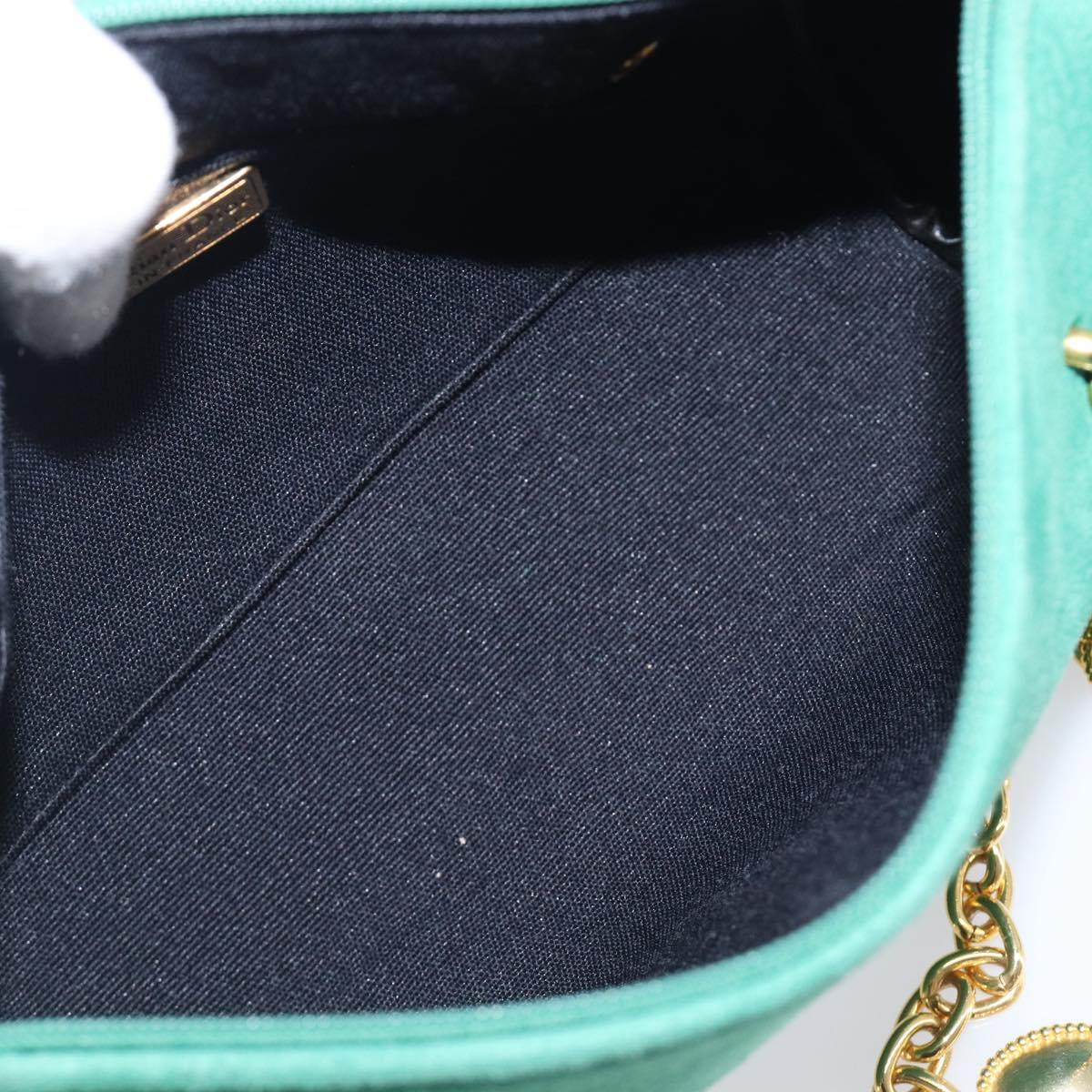 Christian Dior Chain Shoulder Bag Suede Green Gold Tone Auth 204573V