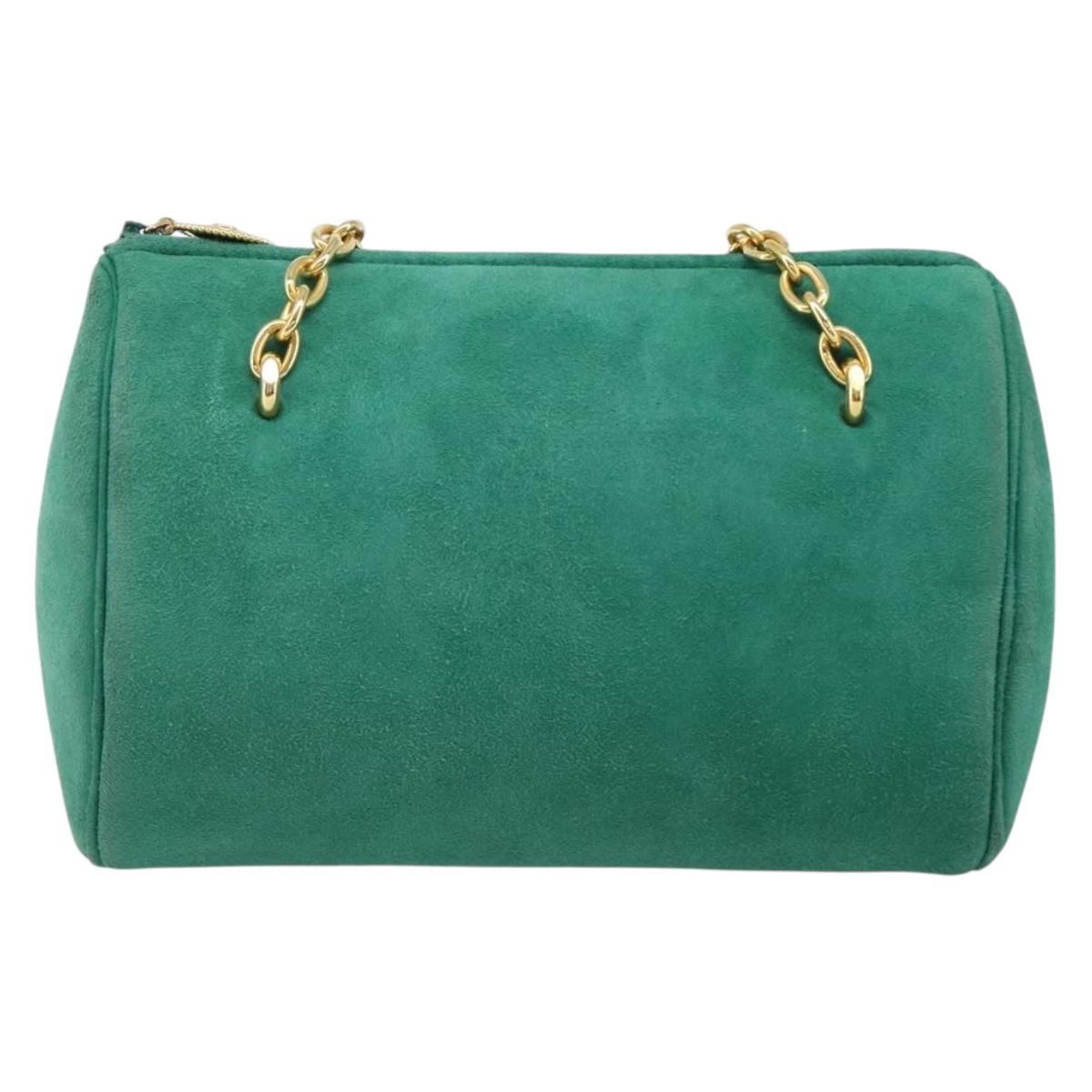 Christian Dior Chain Shoulder Bag Suede Green Gold Tone Auth 204573V