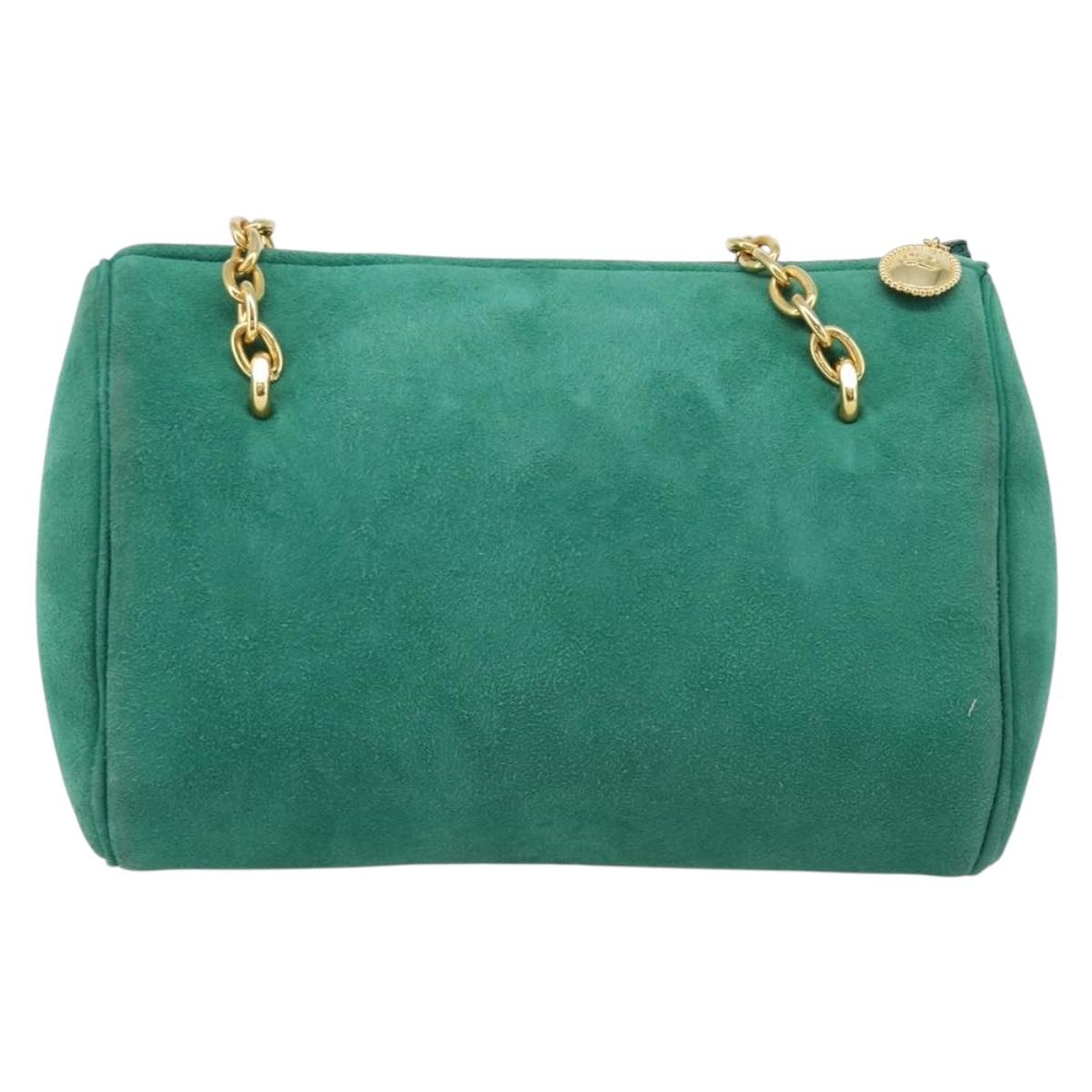 Christian Dior Chain Shoulder Bag Suede Green Gold Tone Auth 204573V