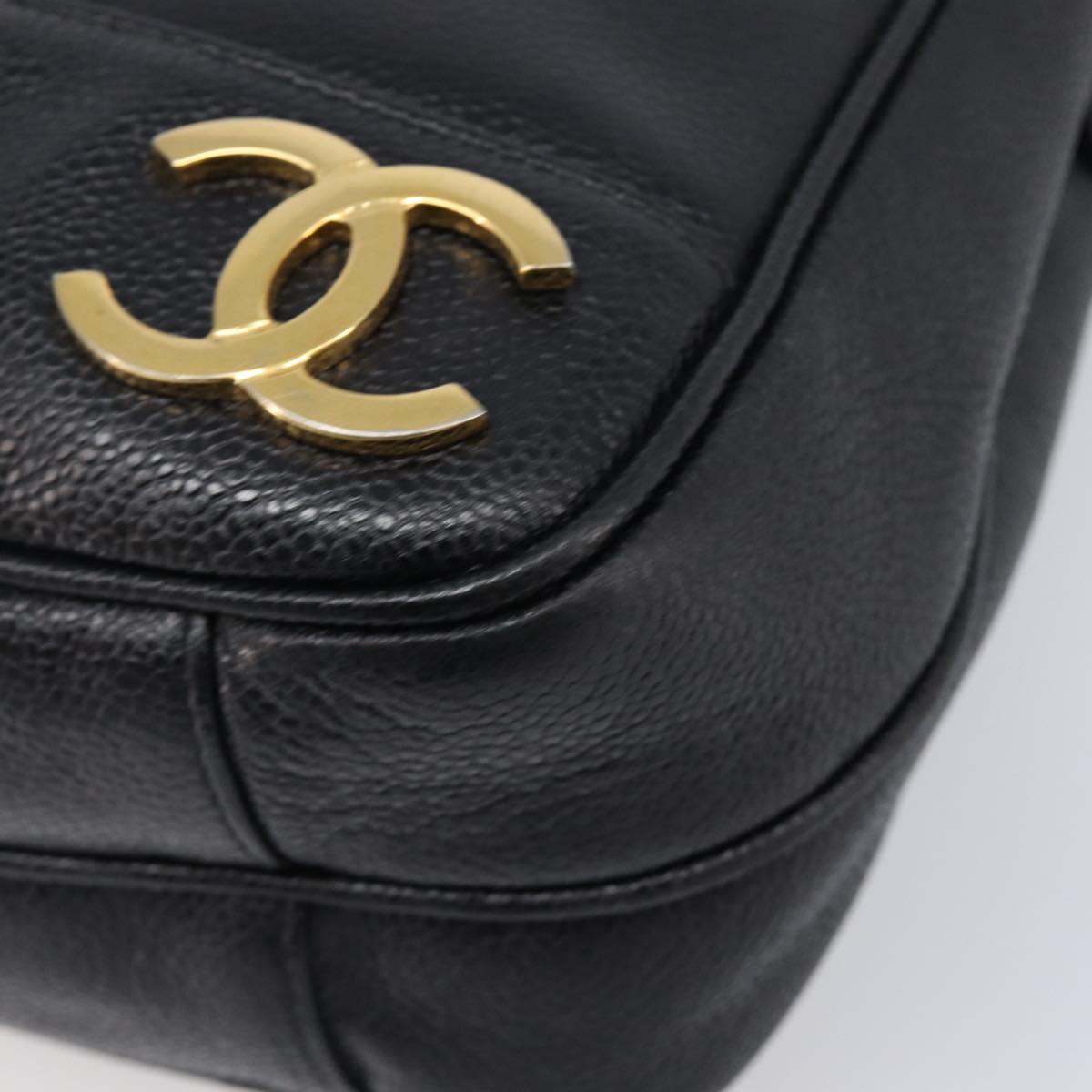 CHANEL Triple Coco Chain Shoulder Tote Bag Caviar Skin Black CC Auth 204578V