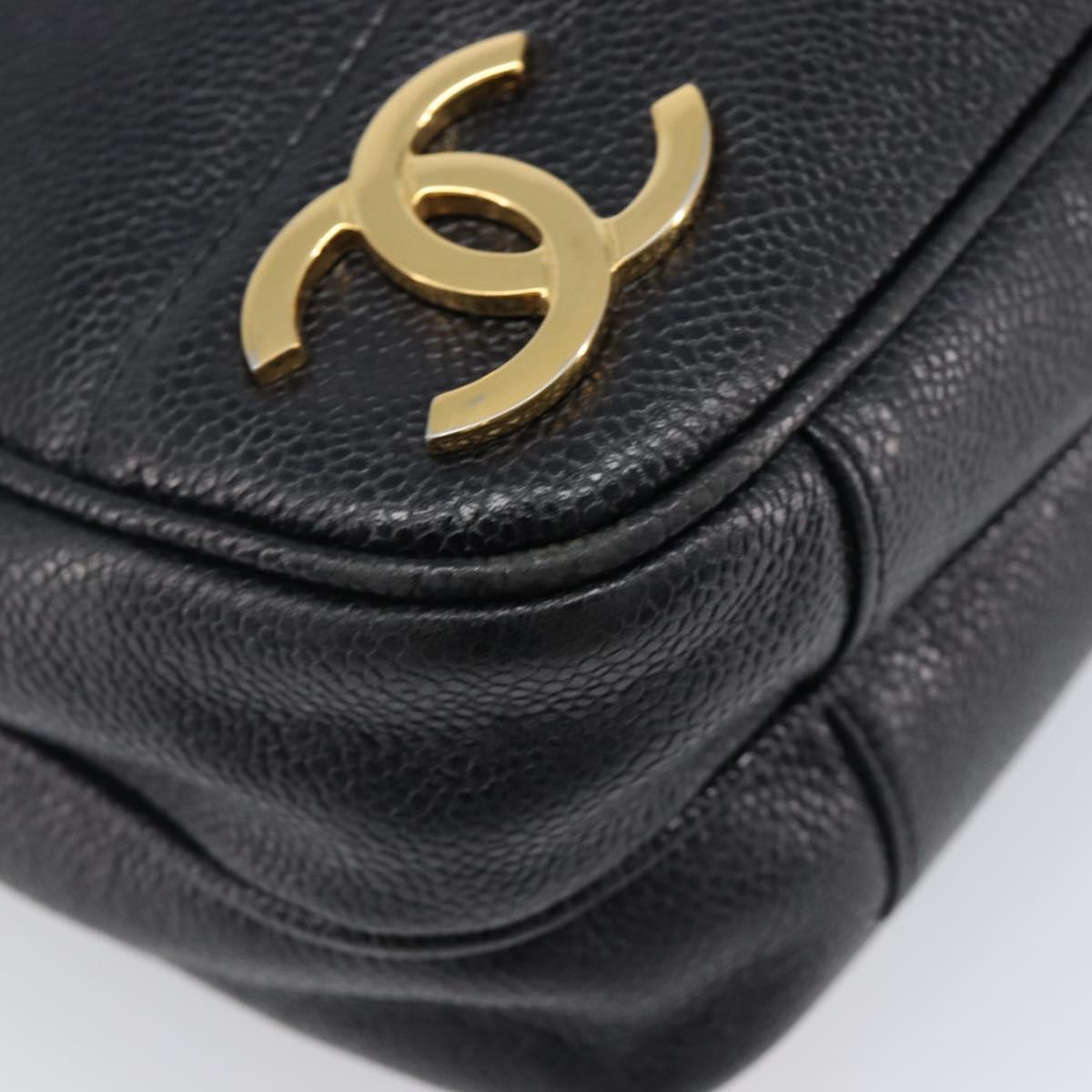 CHANEL Triple Coco Chain Shoulder Tote Bag Caviar Skin Black CC Auth 204578V
