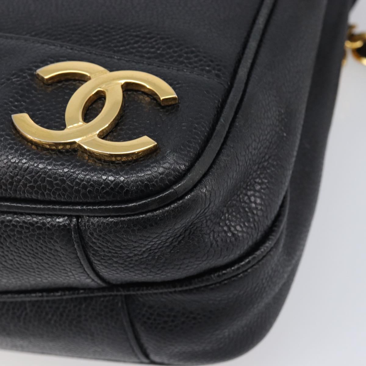 CHANEL Triple Coco Chain Shoulder Tote Bag Caviar Skin Black CC Auth 204578V