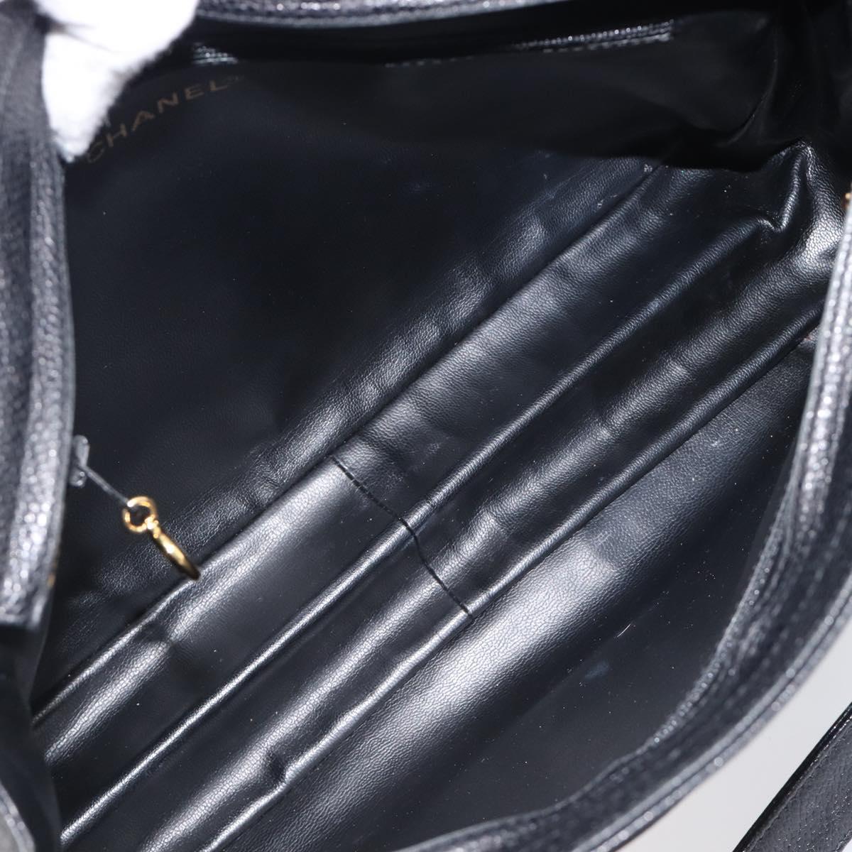 CHANEL Triple Coco Chain Shoulder Tote Bag Caviar Skin Black CC Auth 204578V