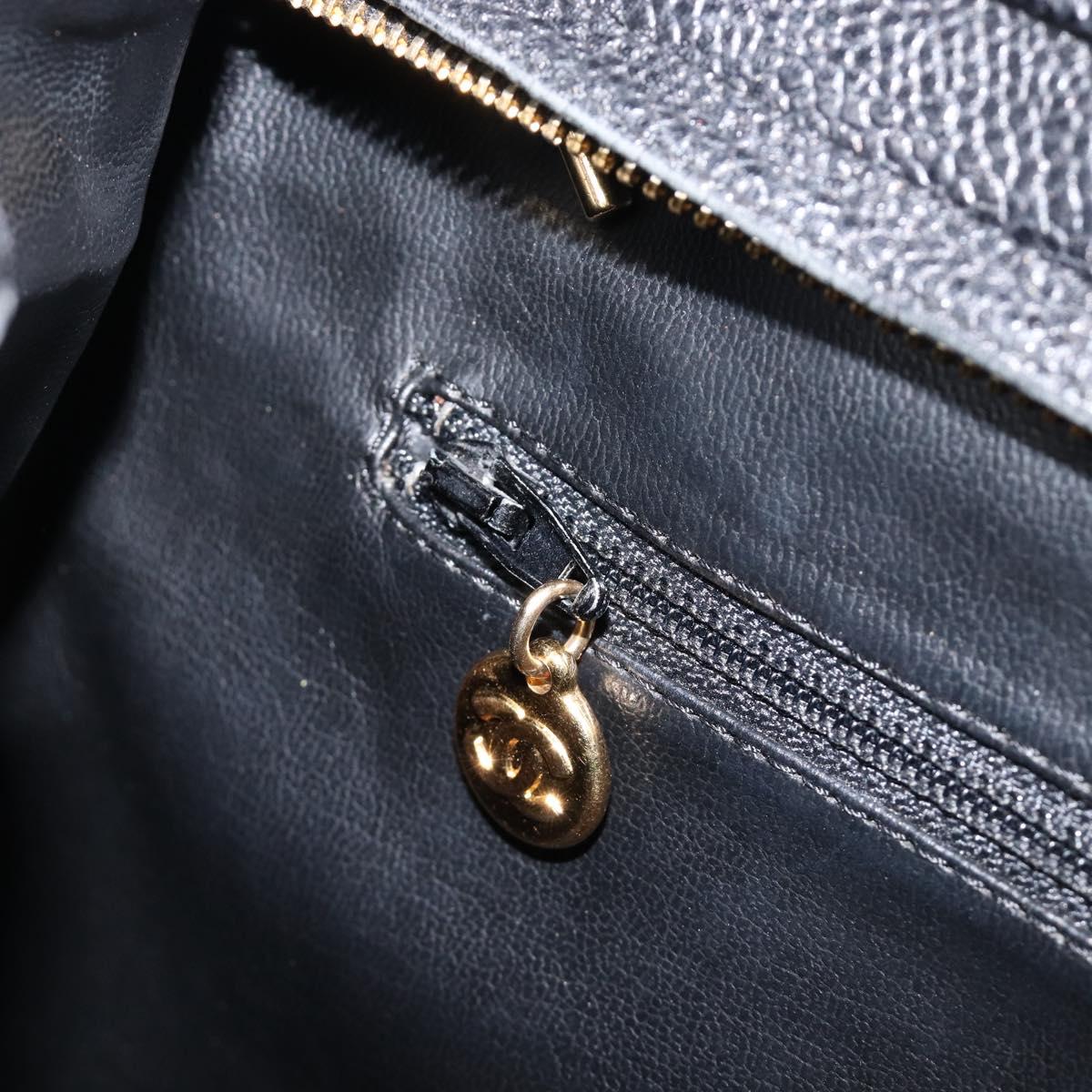 CHANEL Triple Coco Chain Shoulder Tote Bag Caviar Skin Black CC Auth 204578V