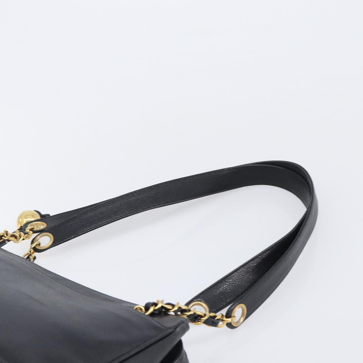 CHANEL Triple Coco Chain Shoulder Tote Bag Caviar Skin Black CC Auth 204578V