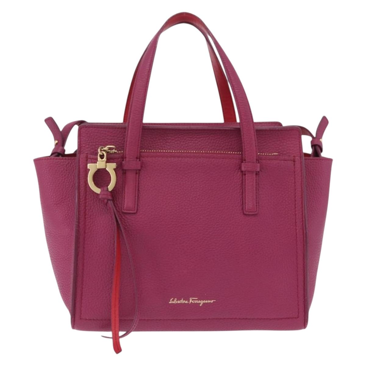 Salvatore Ferragamo Gancini Hand Bag Leather 2way Pink Gold Tone Auth 204579A