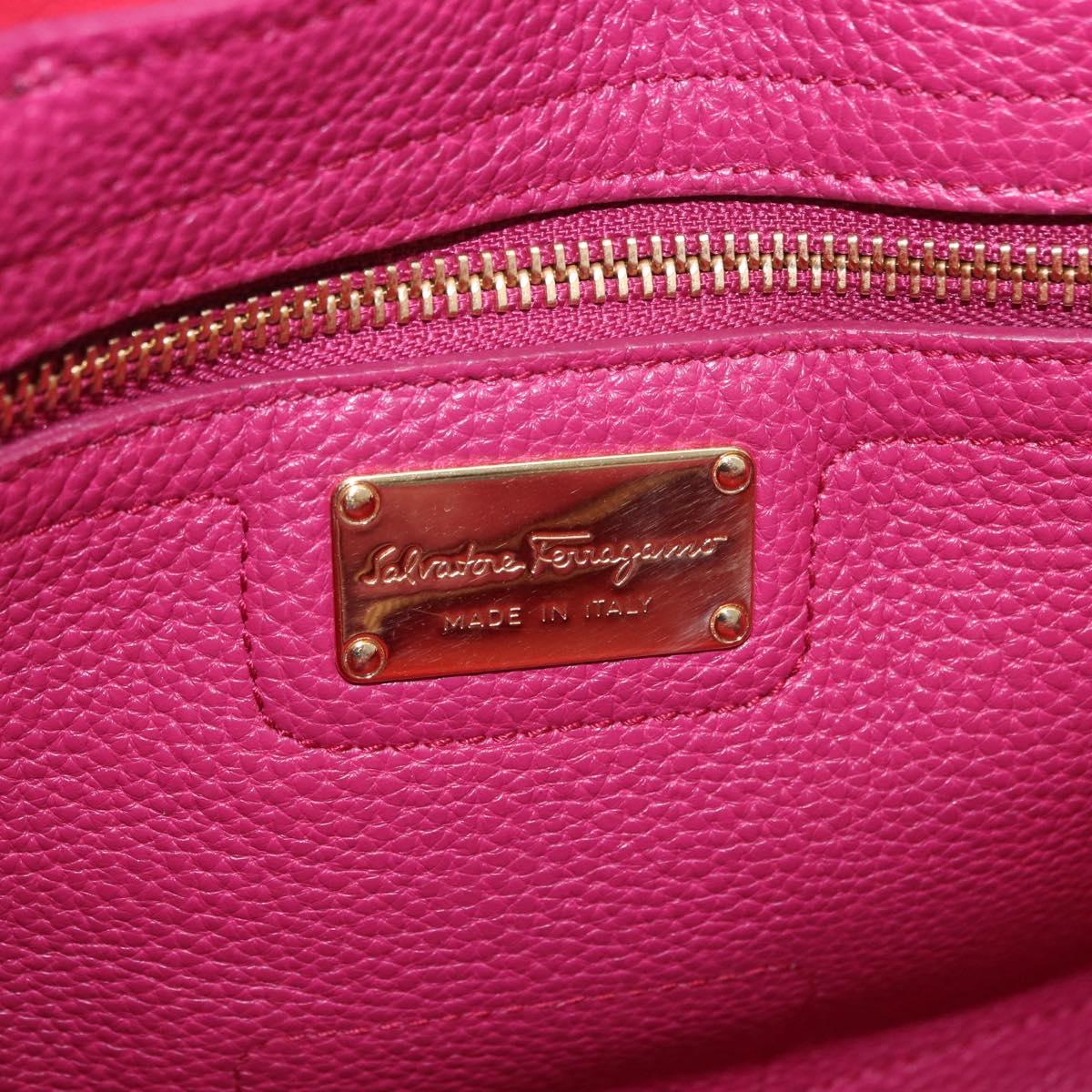 Salvatore Ferragamo Gancini Hand Bag Leather 2way Pink Gold Tone Auth 204579A