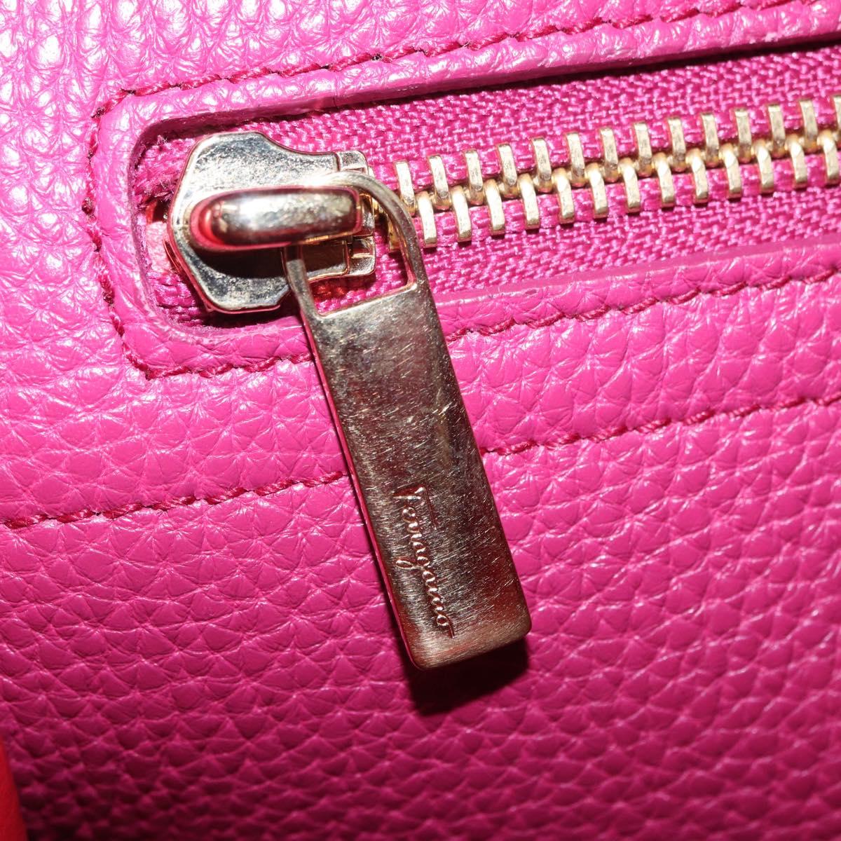 Salvatore Ferragamo Gancini Hand Bag Leather 2way Pink Gold Tone Auth 204579A