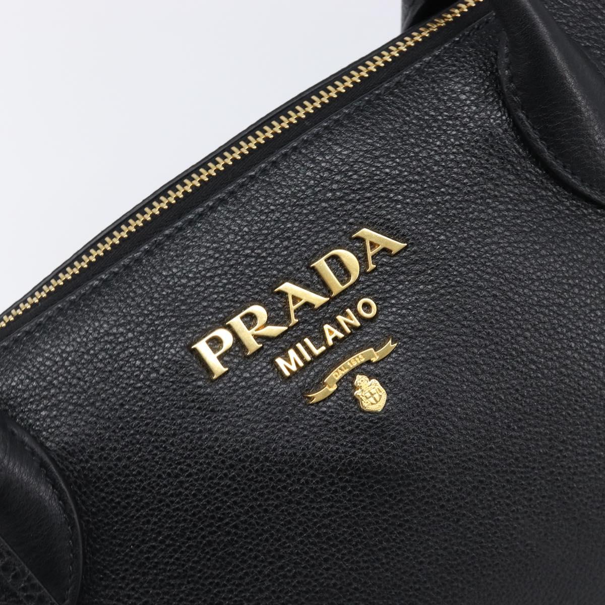PRADA Hand Bag Leather 2way Black Gold Tone Auth 204580M