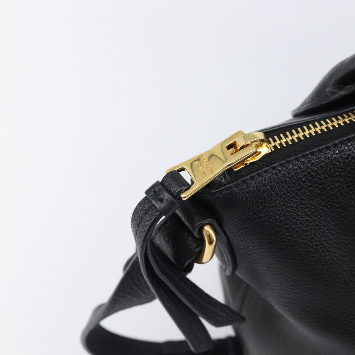 PRADA Hand Bag Leather 2way Black Gold Tone Auth 204580M