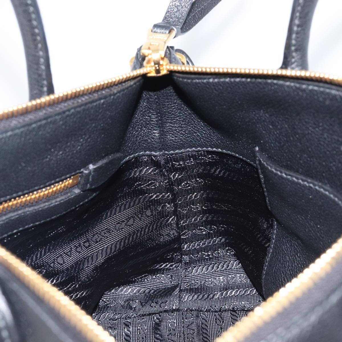 PRADA Hand Bag Leather 2way Black Gold Tone Auth 204580M