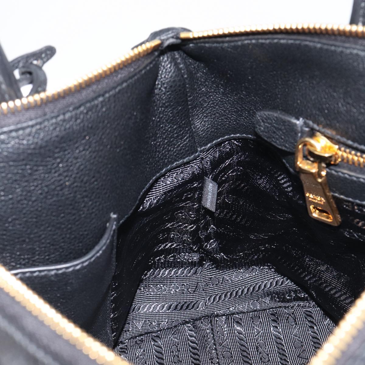 PRADA Hand Bag Leather 2way Black Gold Tone Auth 204580M