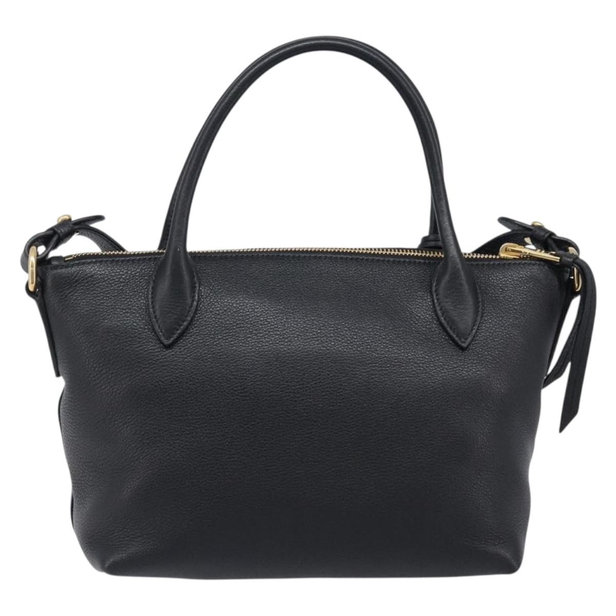 PRADA Hand Bag Leather 2way Black Gold Tone Auth 204580M