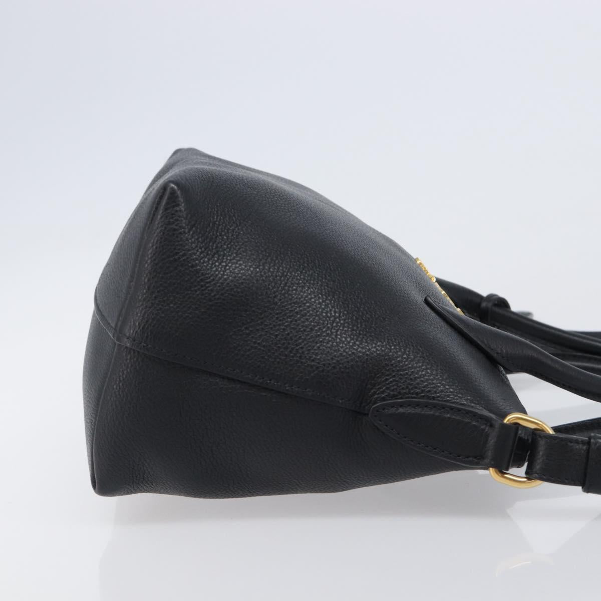 PRADA Hand Bag Leather 2way Black Gold Tone Auth 204580M