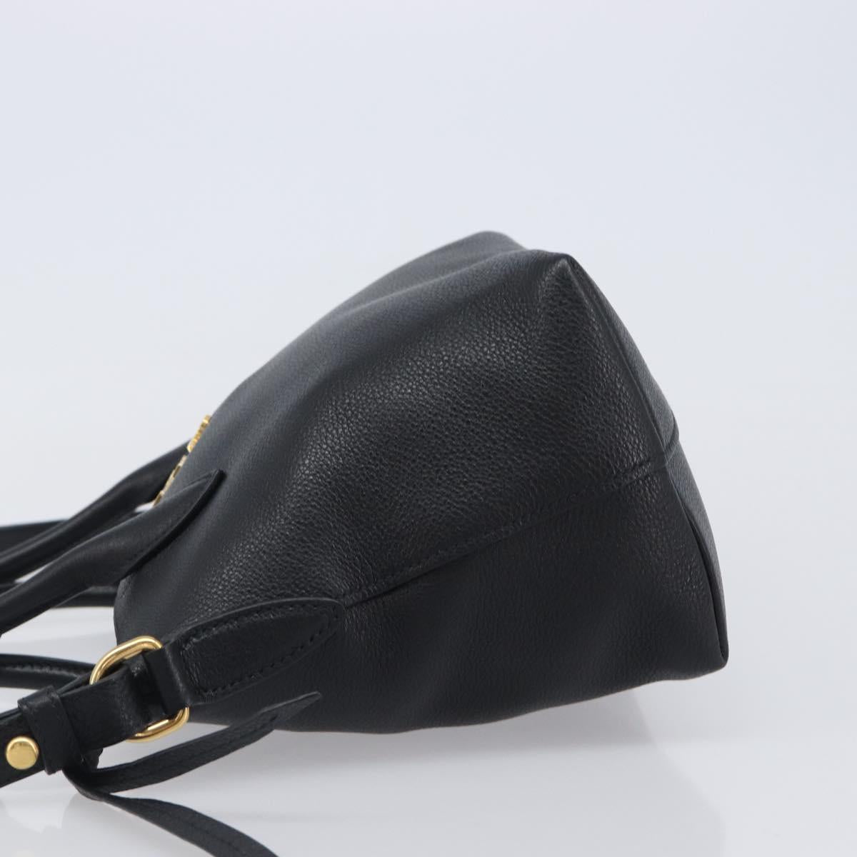PRADA Hand Bag Leather 2way Black Gold Tone Auth 204580M
