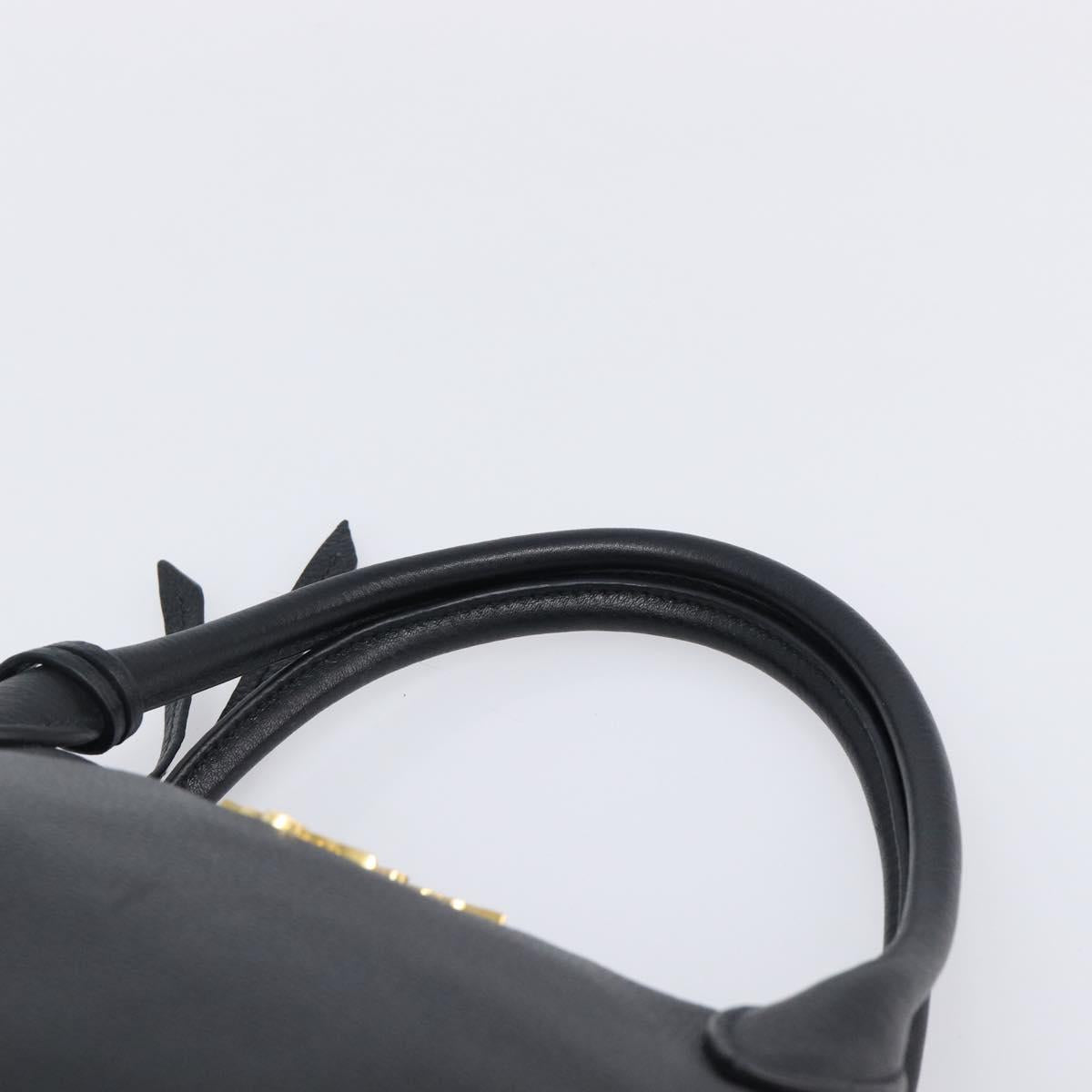PRADA Hand Bag Leather 2way Black Gold Tone Auth 204580M