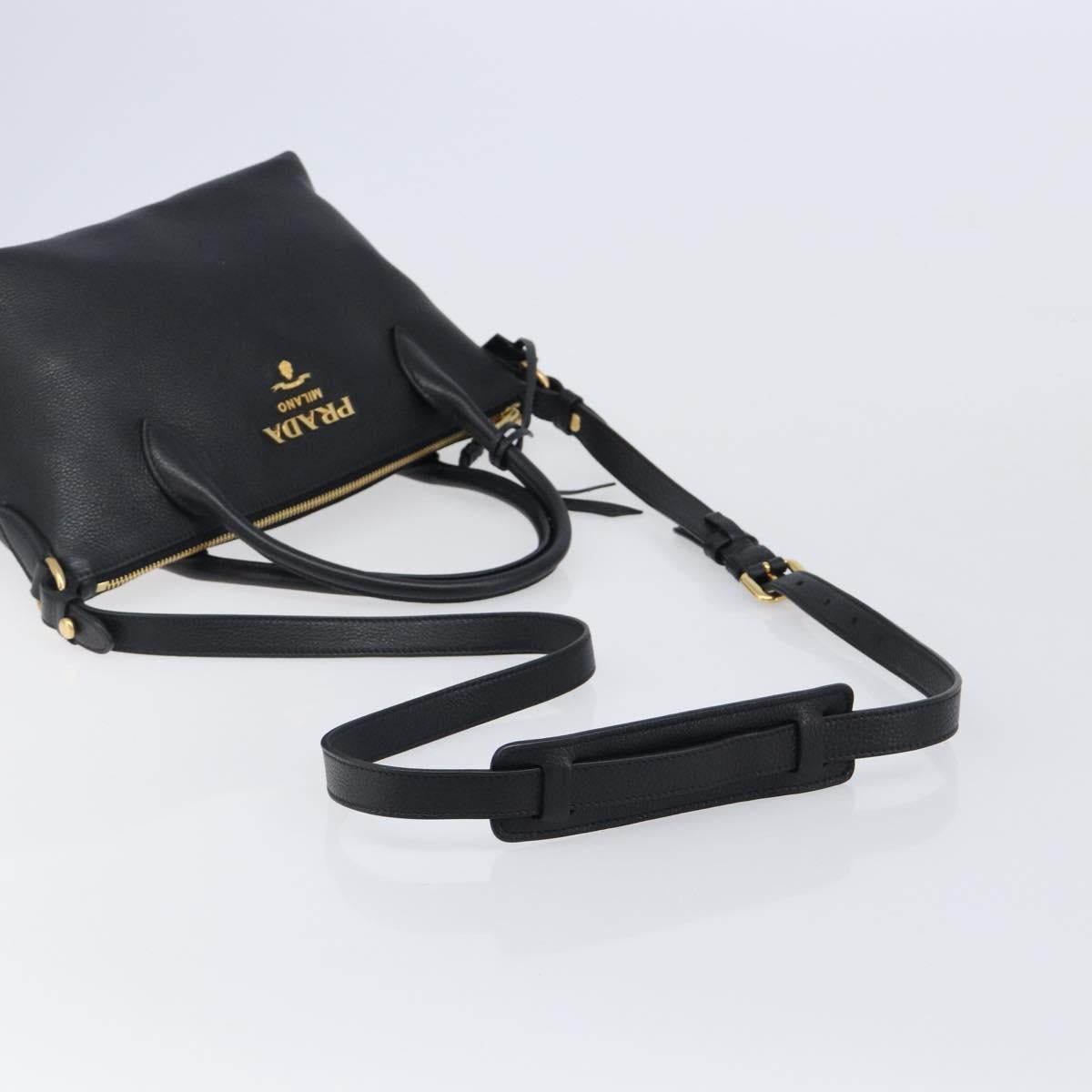 PRADA Hand Bag Leather 2way Black Gold Tone Auth 204580M