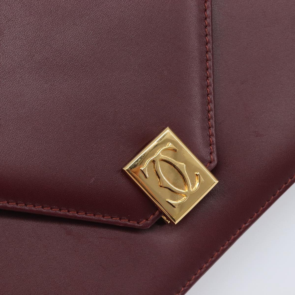 CARTIER Must Line Shoulder Bag Leather Bordeaux Gold Tone Auth 204581V
