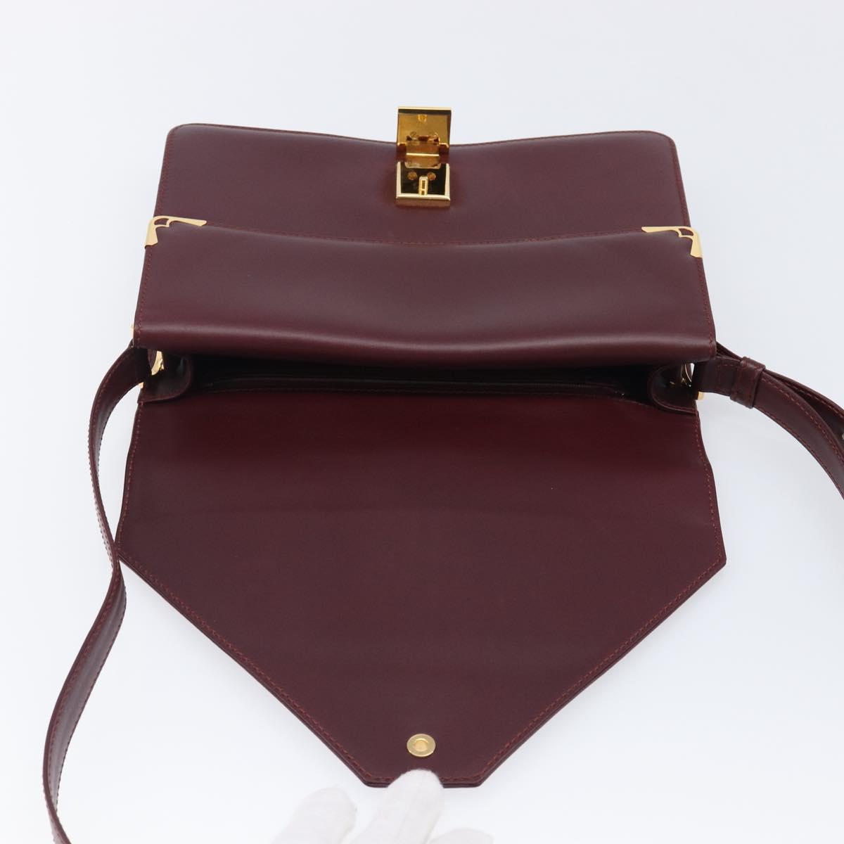 CARTIER Must Line Shoulder Bag Leather Bordeaux Gold Tone Auth 204581V